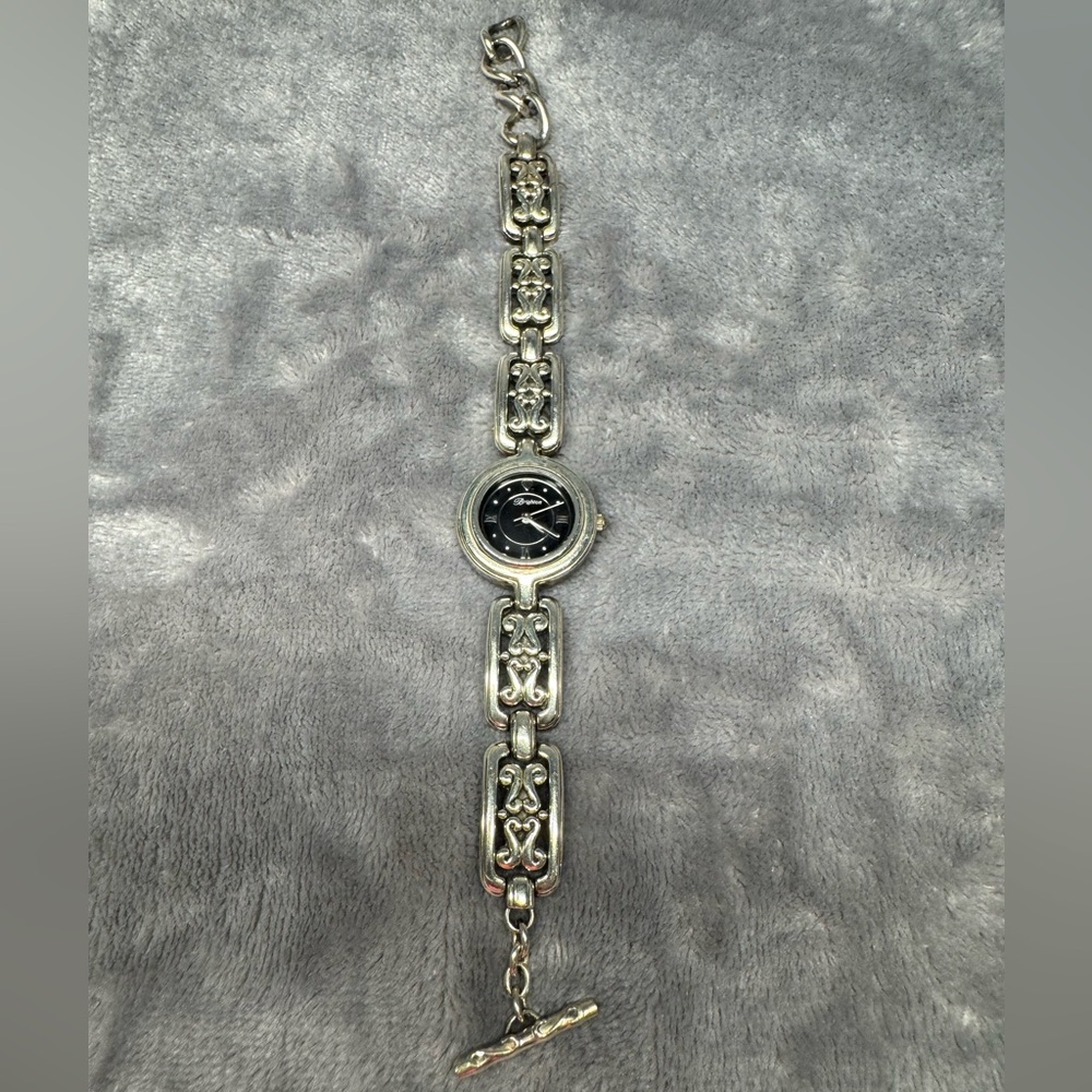 Brighton Hartford Silvertone Bracelet Watch with Black Face